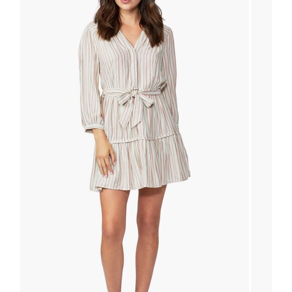 Paige Mini Dress Medium Kylenn Tiered Stripe Cream Boho Flowy Party Casual - Picture 1 of 11